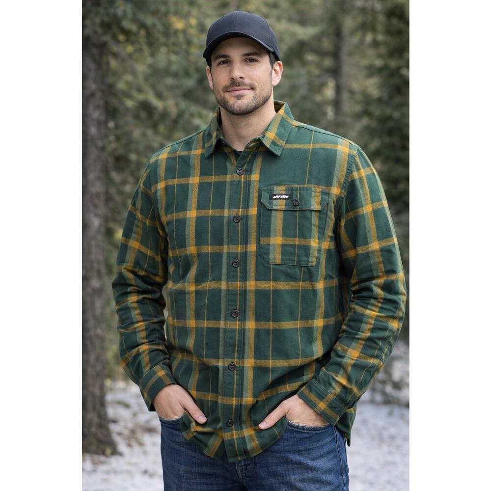 Ski-Doo BRP Plaid Flannel Shirt Jacket Men’s XL NWT Green Yellow Workwear Hiking